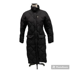 Lands End quilted down long coat black lots of pockets warm cozy